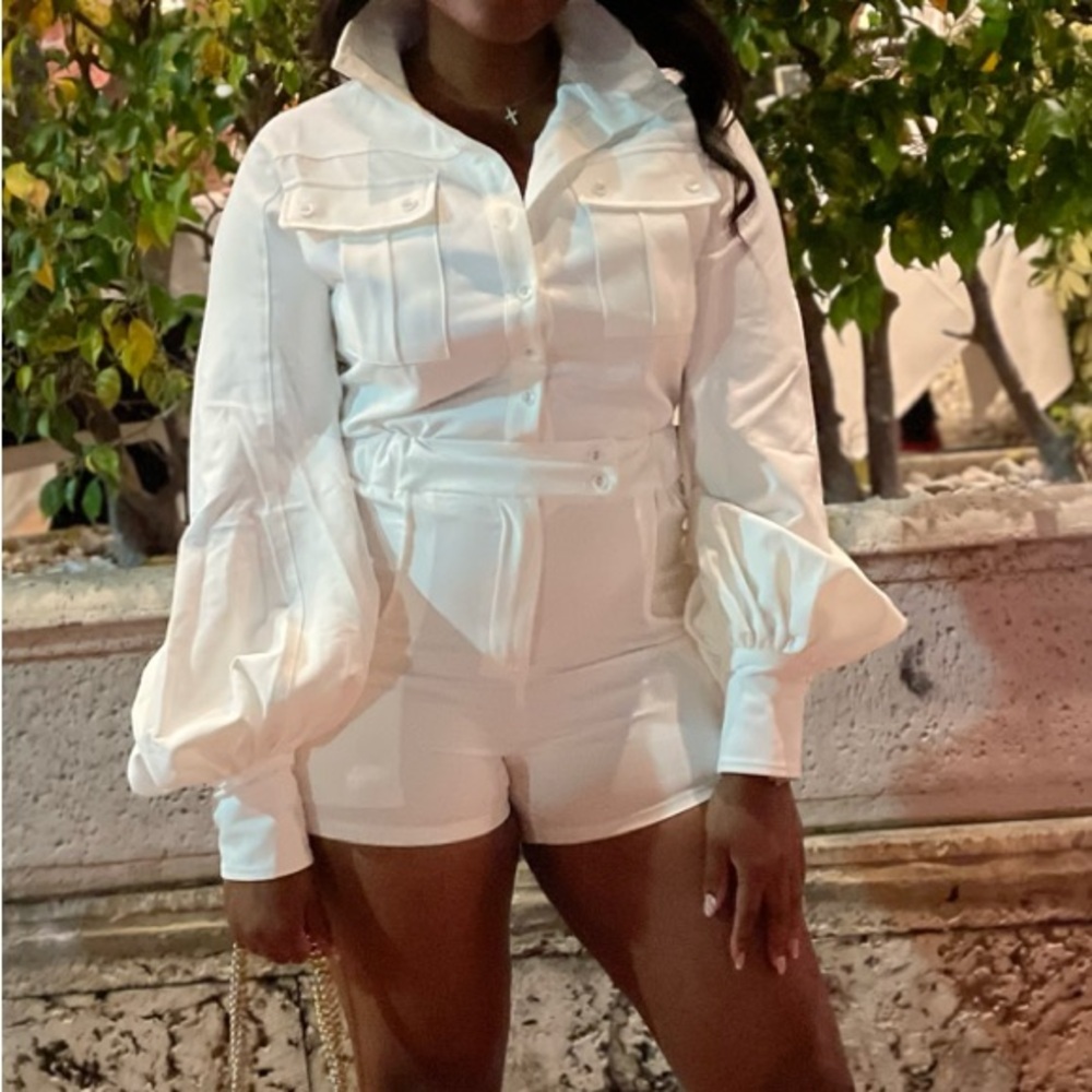 White Puff-Sleeve Romper